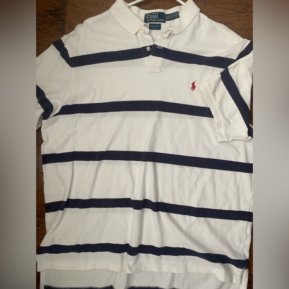 XXL Polo navy and white stripe short sleeve shirt